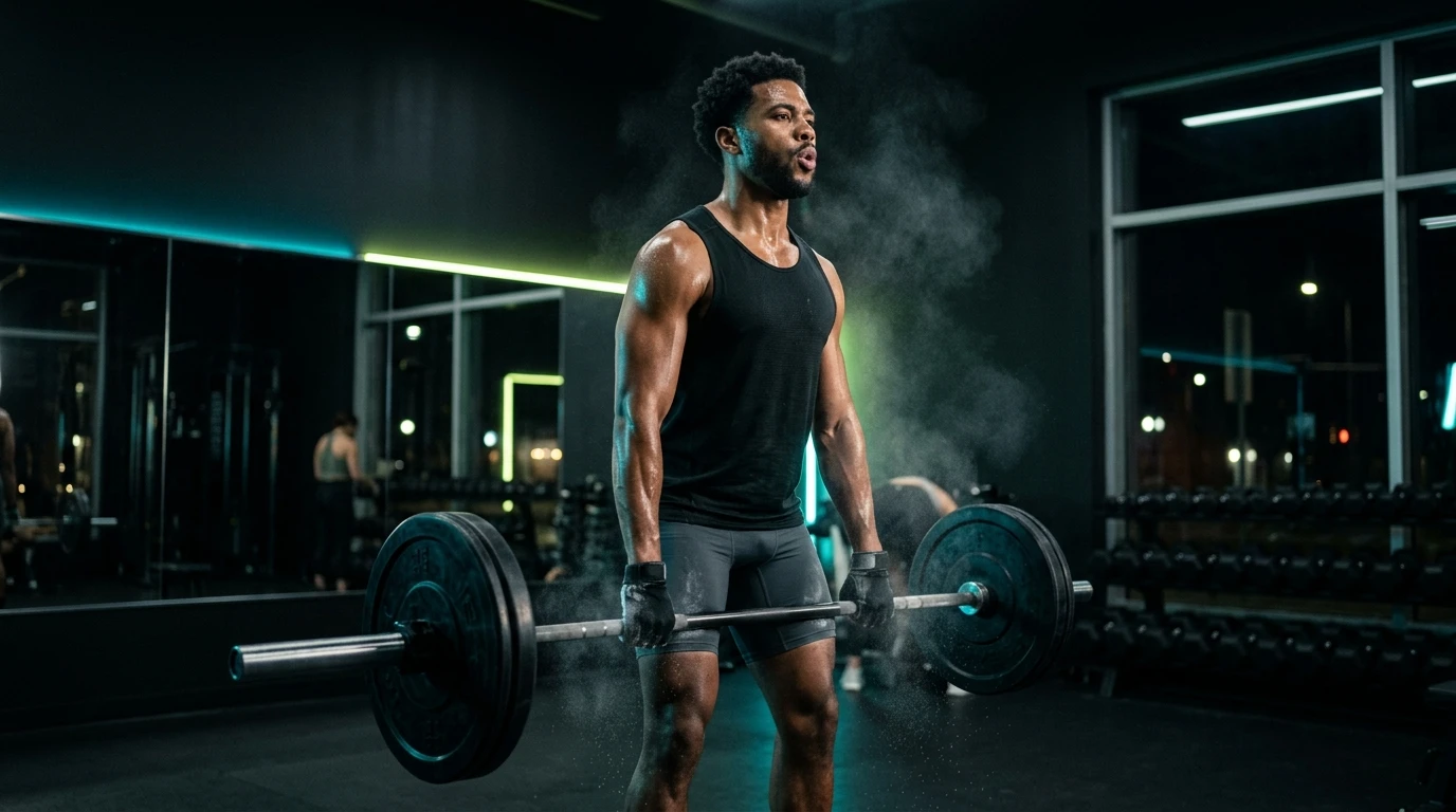 Athlete training with barbell in high-performance facility